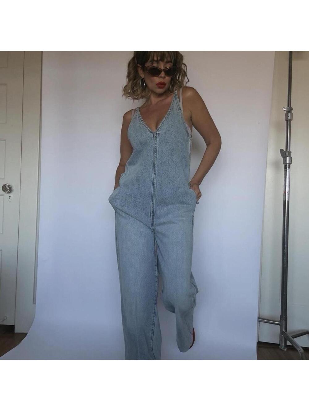 Pistola blue denim jumpsuit with pockets